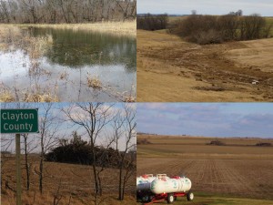 Natural features such as wetlands (top left) and other native vegetation historically functioned to capture, filter, and slow the flow of water following heavy rainfall.  Continued land alterations reduce the water holding capacity, sending water downstream at an accelerated rate.  Most of these widespread alterations, such as tiling and clearing, are irreversible in the short term.  The unusually warm December and recent heavy rainfall should also be a concern to area farmers, making fall tilled fields and fall nitrogen application extremely susceptible to significant soil and nutrient losses downstream.  With lower corn prices, these losses become ever more important from a profit/loss perspective.